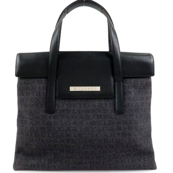 💎✨Beautiful✨💎Authentic BVLGARI Logo Mania Canvas Leather Tote Bag - Picture 1 of 14